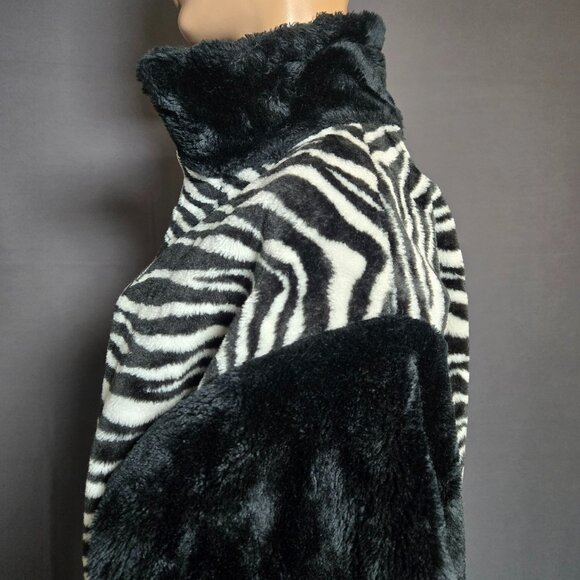 Vintage 80s Faux Fur Coat Black Zebra Print Size L Oversized Gender Neutral - Picture 8 of 16